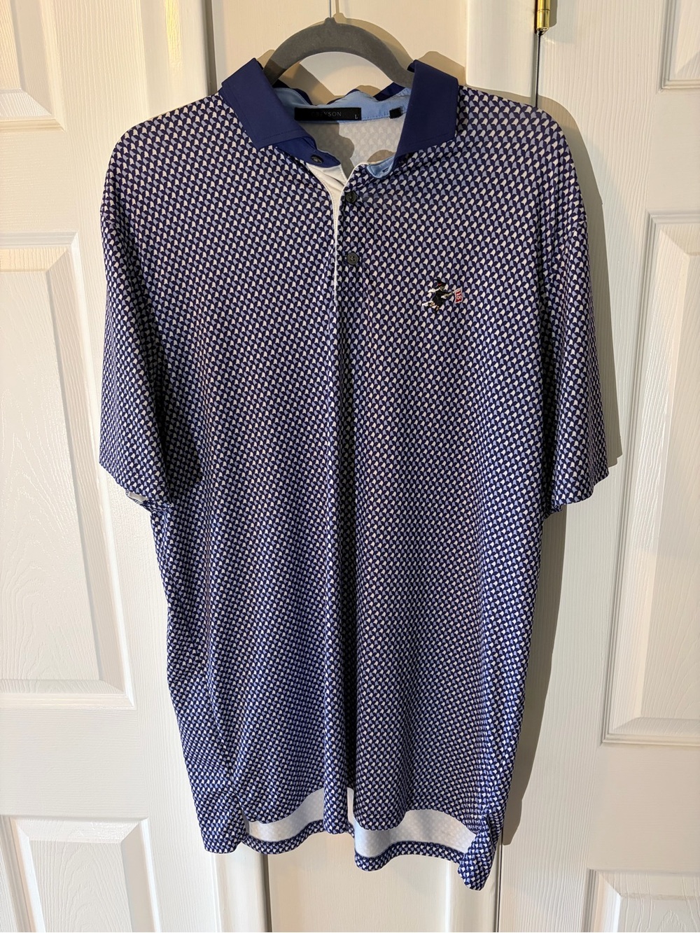 Men's Greyson Navy And White Golf Polo With Stanwich Club Logo - L
